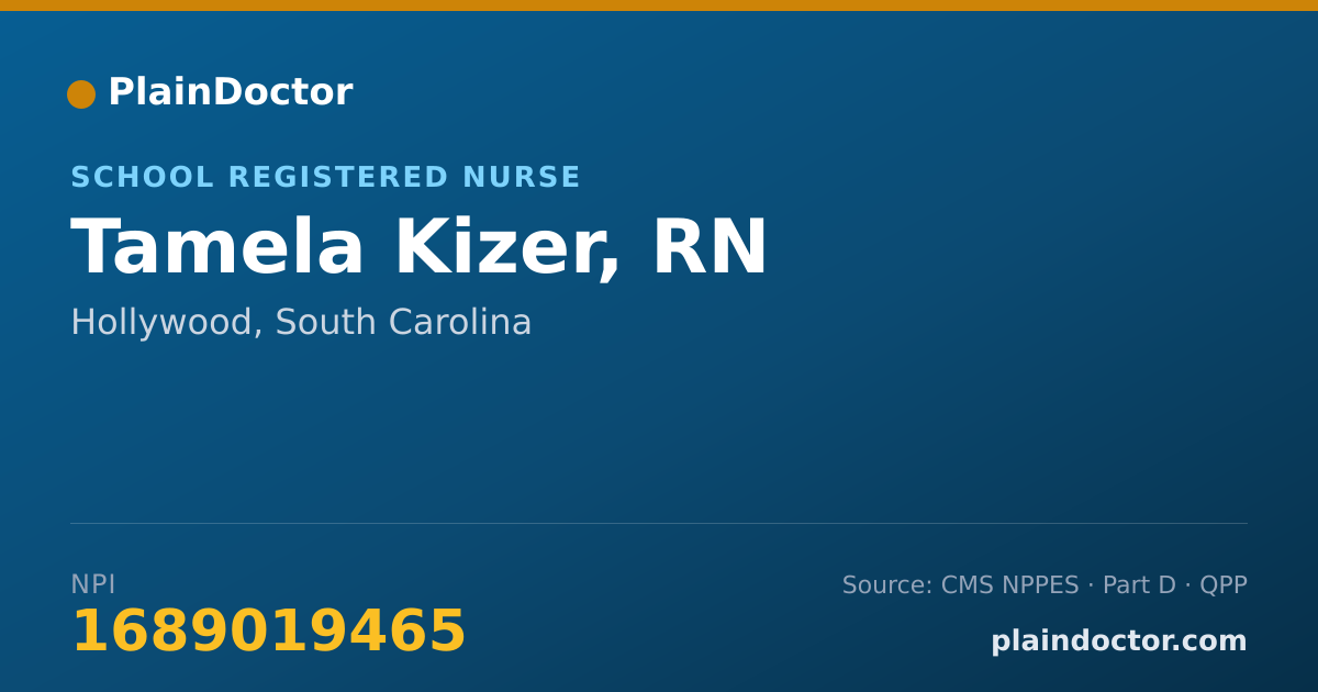Shareable card for Tamela Kizer, RN - School Registered Nurse, Hollywood, SC