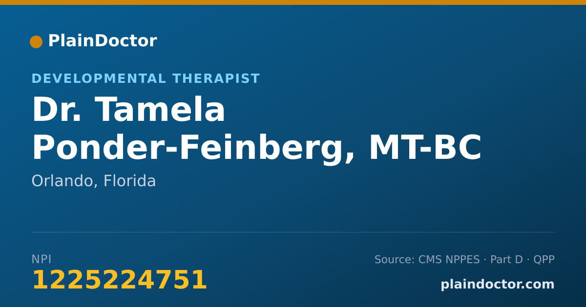 Shareable card for Tamela Ponder-Feinberg, MT-BC - Developmental Therapist, Orlando, FL