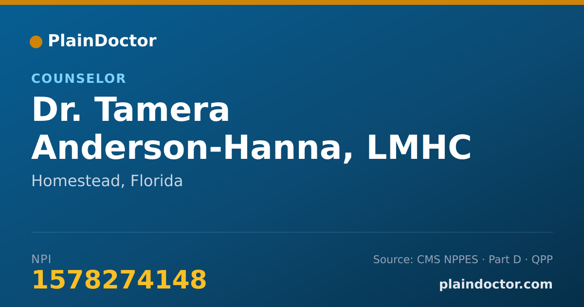 Shareable card for Tamera Anderson-Hanna, LMHC - Counselor, Homestead, FL