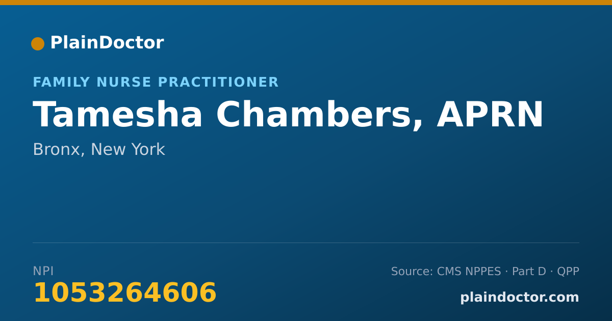 Shareable card for Tamesha Chambers, APRN - Family Nurse Practitioner, Bronx, NY