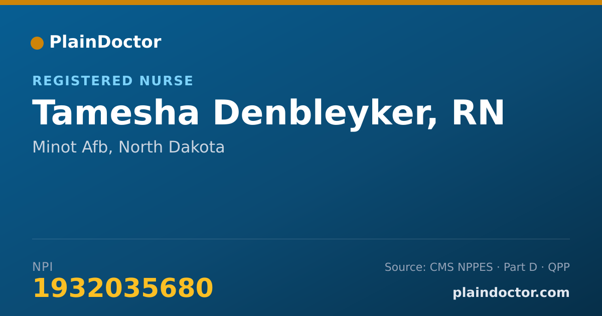 Shareable card for Tamesha Denbleyker, RN - Registered Nurse, Minot Afb, ND