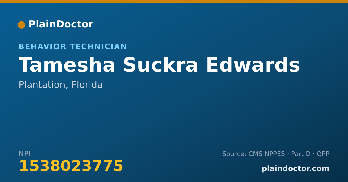 Shareable card for Tamesha Suckra Edwards - Behavior Technician, Plantation, FL