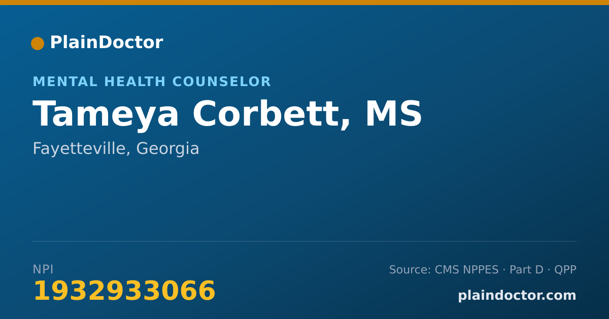 Shareable card for Tameya Corbett, MS - Mental Health Counselor, Fayetteville, GA