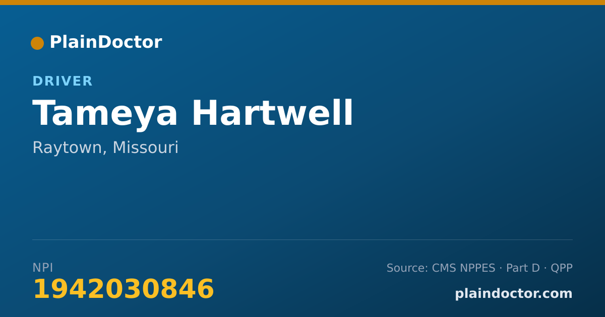 Shareable card for Tameya Hartwell - Driver, Raytown, MO