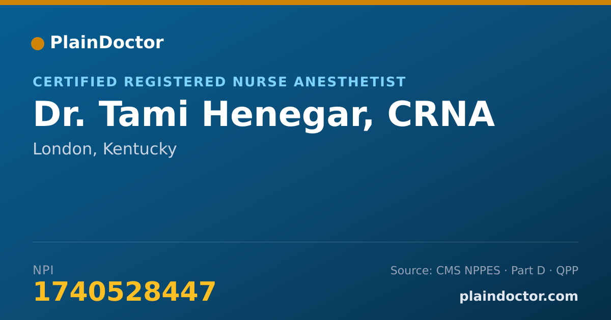 Shareable card for Tami Henegar, CRNA - Certified Registered Nurse Anesthetist, London, KY