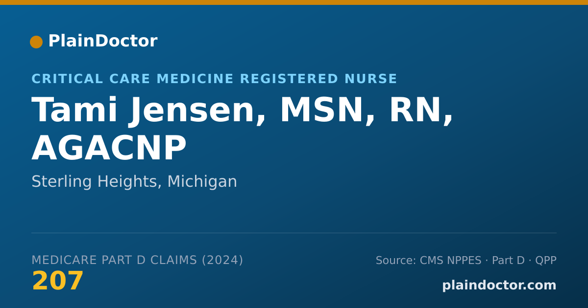 Shareable card for Tami Jensen, MSN, RN, AGACNP - Critical Care Medicine Registered Nurse, Sterling Heights, MI