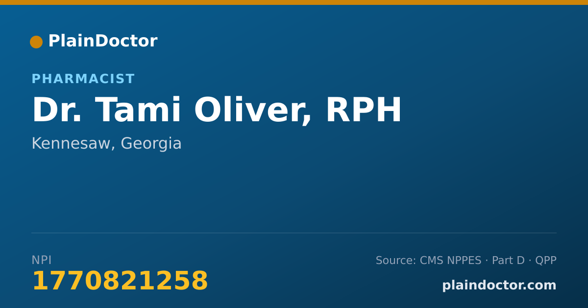 Shareable card for Tami Oliver, RPH - Pharmacist, Kennesaw, GA