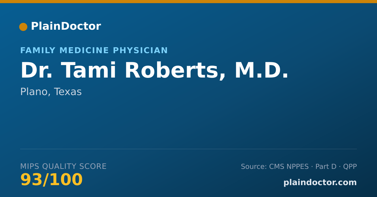 Shareable card for Tami Roberts, M.D. - Family Medicine Physician, Plano, TX