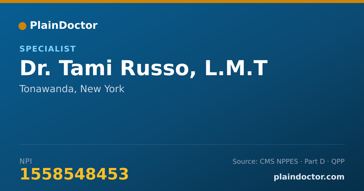 Shareable card for Tami Russo, L.M.T - Specialist, Tonawanda, NY
