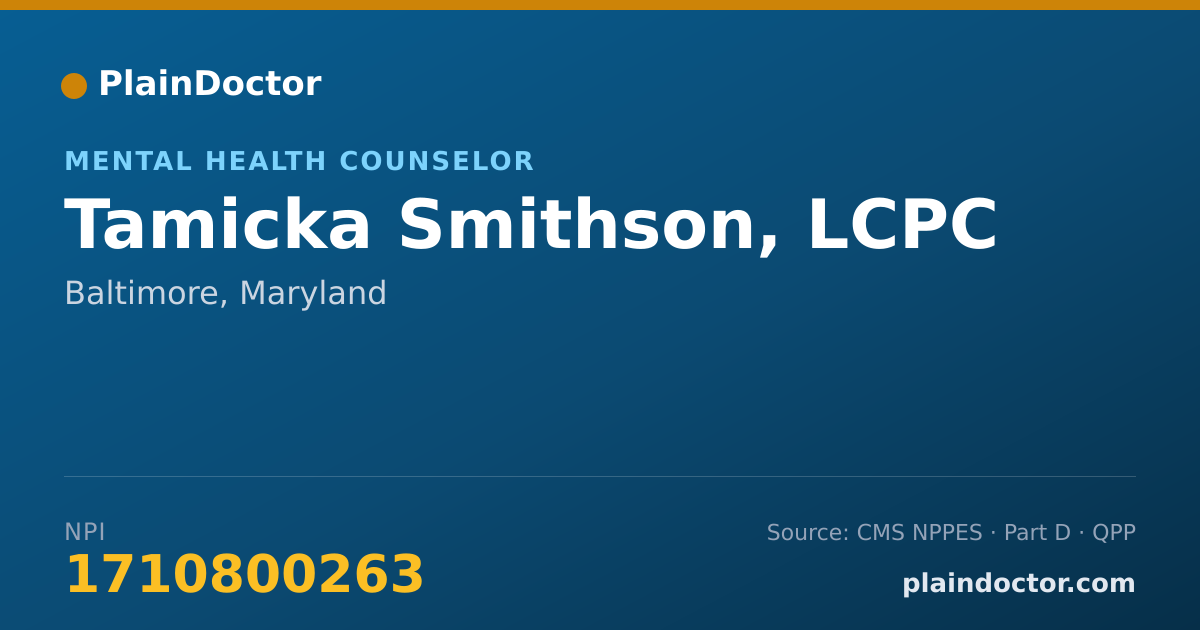 Shareable card for Tamicka Smithson, LCPC - Counselor, Baltimore, MD