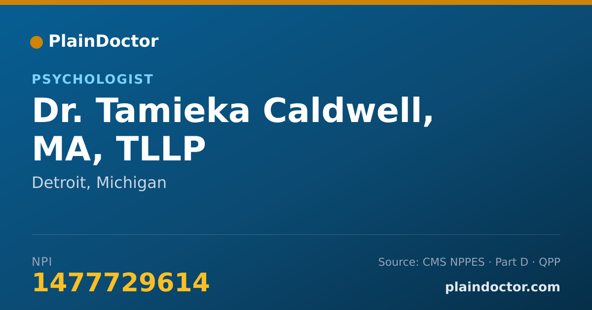 Shareable card for Tamieka Caldwell, MA, TLLP - Psychologist, Detroit, MI