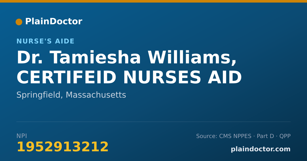 Shareable card for Tamiesha Williams, CERTIFEID NURSES AID - Nurse's Aide, Springfield, MA