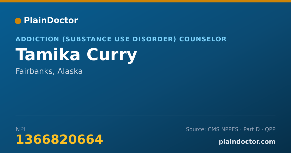 Shareable card for Tamika Curry - Addiction (Substance Use Disorder) Counselor, Fairbanks, AK
