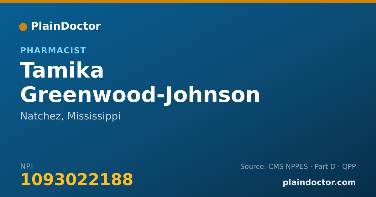 Shareable card for Tamika Greenwood-Johnson - Pharmacist, Natchez, MS