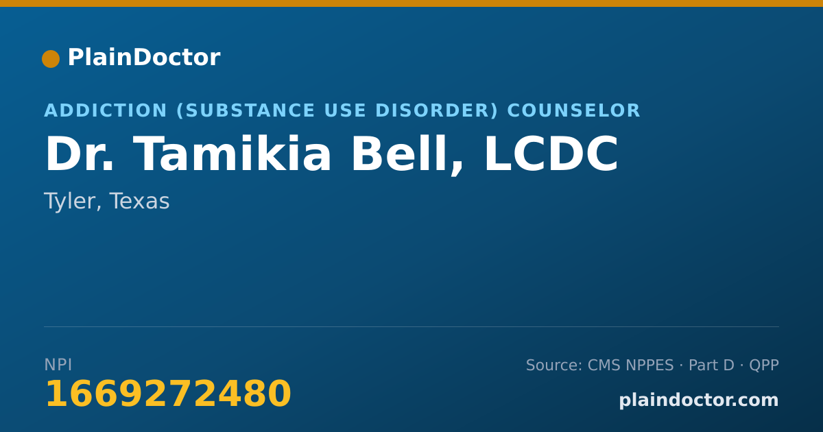 Shareable card for Tamikia Bell, LCDC - Addiction (Substance Use Disorder) Counselor, Tyler, TX