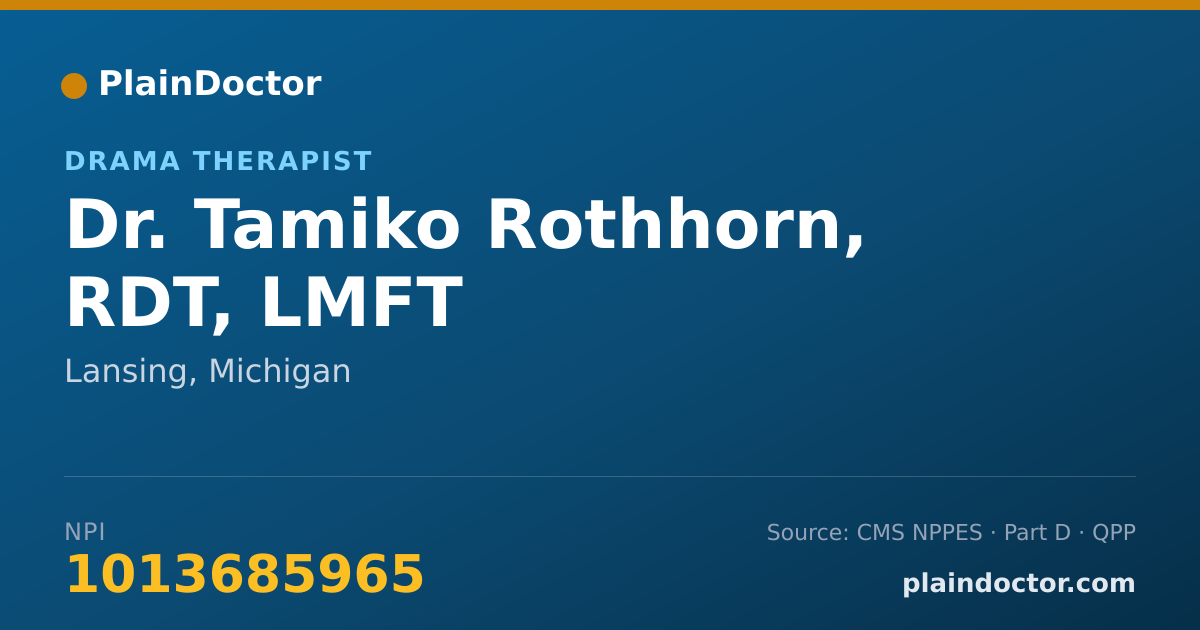 Shareable card for Tamiko Rothhorn, RDT, LMFT - Drama Therapist, Lansing, MI