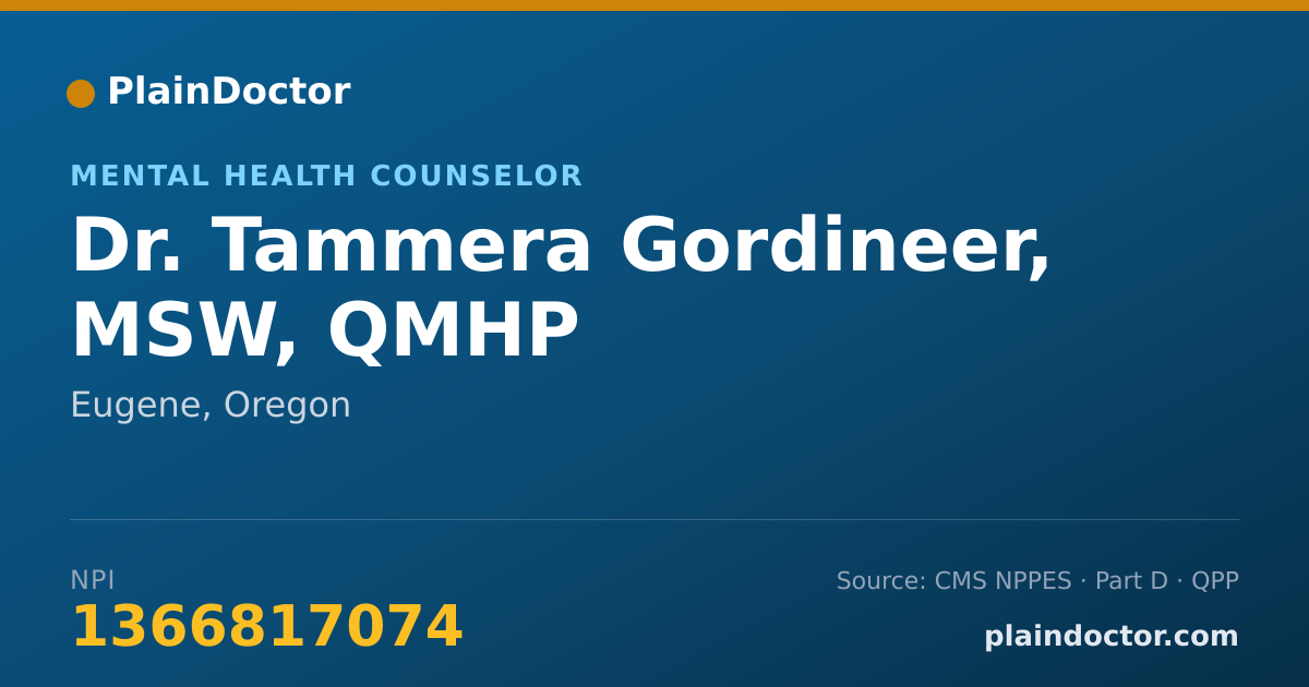 Shareable card for Tammera Gordineer, MSW, QMHP - Mental Health Counselor, Eugene, OR