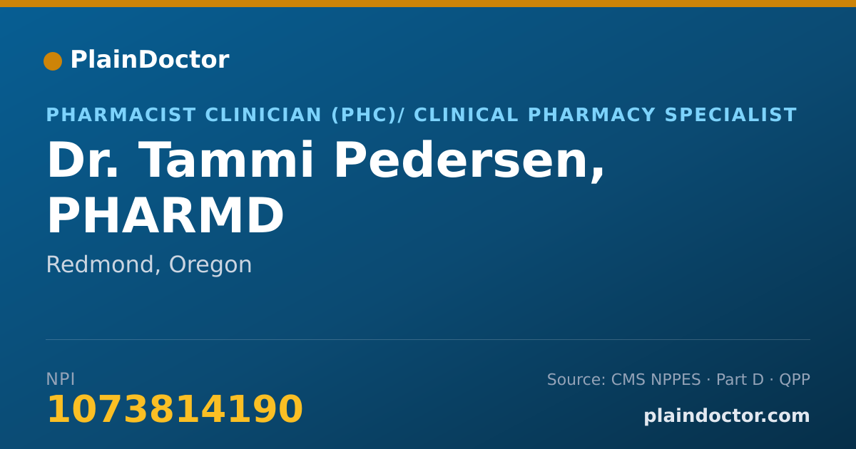 Shareable card for Tammi Pedersen, PHARMD - Pharmacist Clinician (PhC)/ Clinical Pharmacy Specialist, Redmond, OR