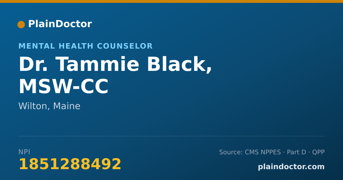 Shareable card for Tammie Black, MSW-CC - Mental Health Counselor, Wilton, ME
