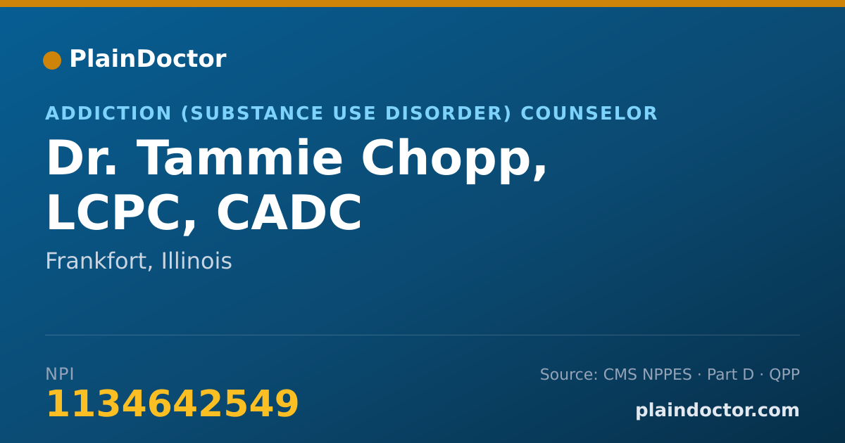 Shareable card for Tammie Chopp, LCPC, CADC - Addiction (Substance Use Disorder) Counselor, Frankfort, IL