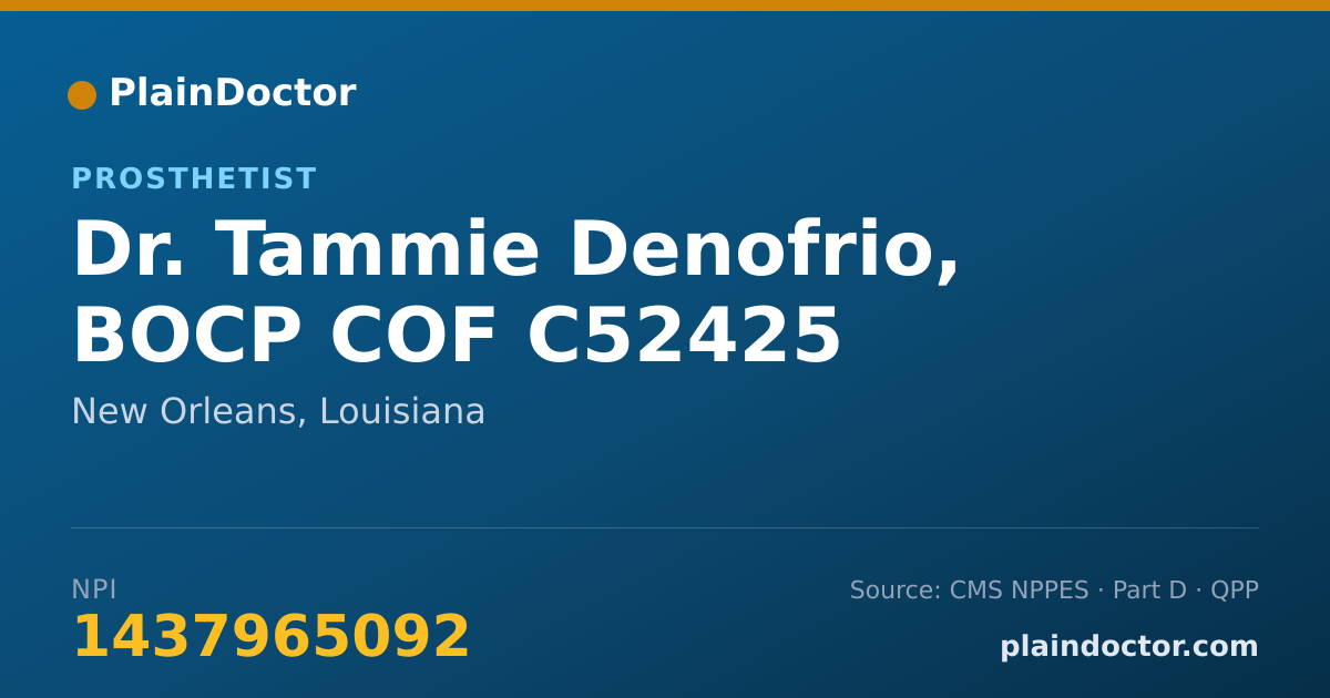 Shareable card for Tammie Denofrio, BOCP COF C52425 - Prosthetist, New Orleans, LA