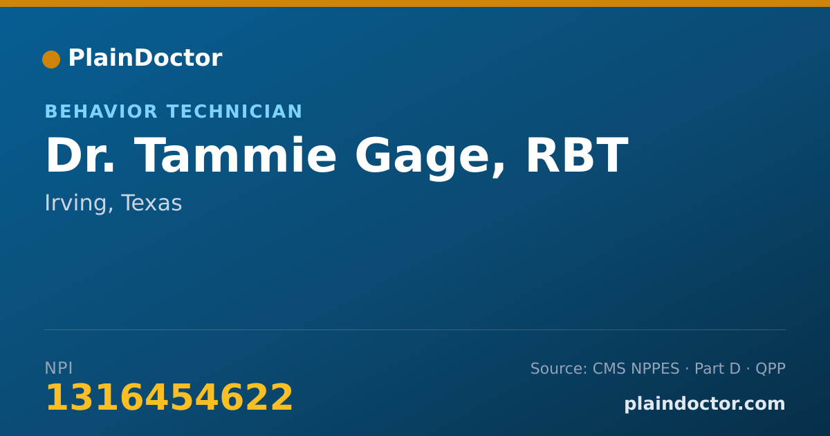 Shareable card for Tammie Gage, RBT - Behavior Technician, Irving, TX