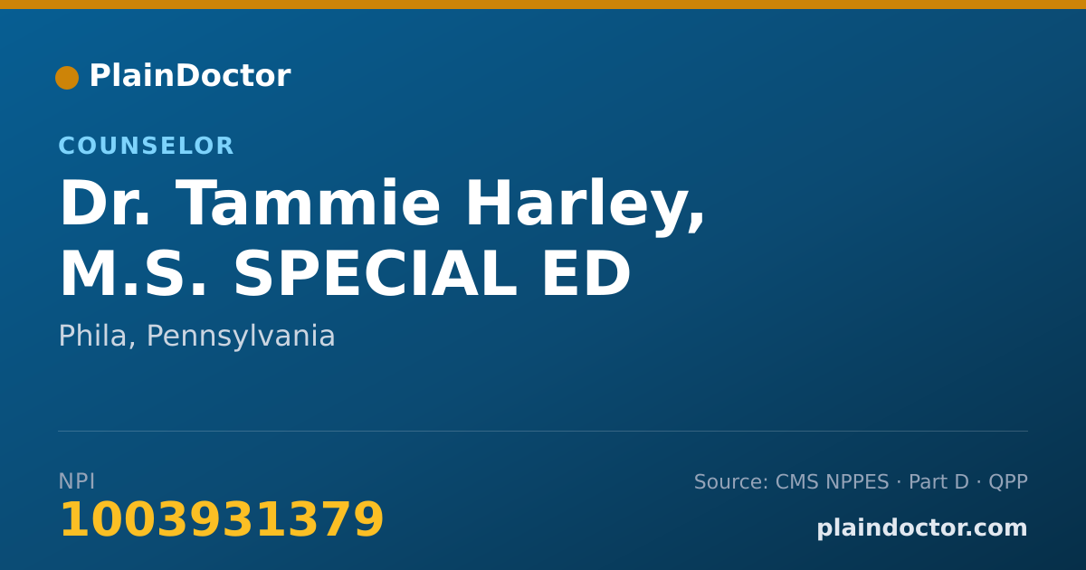 Shareable card for Tammie Harley, M.S. SPECIAL ED - Counselor, Phila, PA