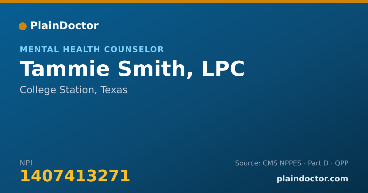 Shareable card for Tammie Smith, LPC - Mental Health Counselor, College Station, TX
