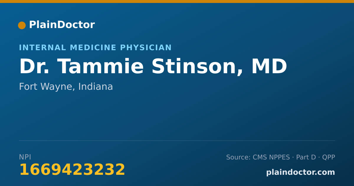 Shareable card for Tammie Stinson, MD - Internal Medicine Physician, Fort Wayne, IN