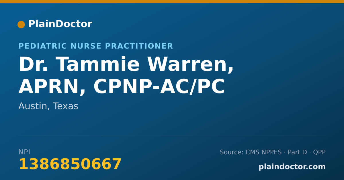 Shareable card for Tammie Warren, APRN, CPNP-AC/PC - Pediatric Nurse Practitioner, Austin, TX