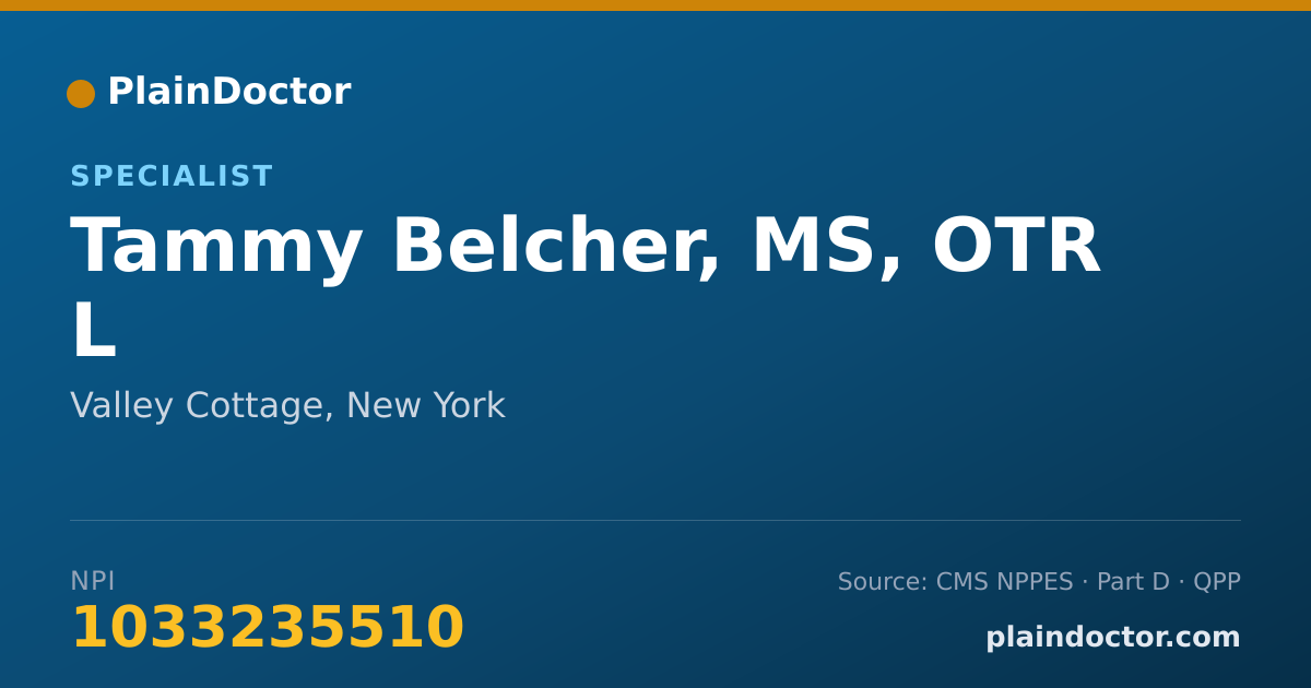 Shareable card for Tammy Belcher, MS, OTR L - Specialist, Valley Cottage, NY