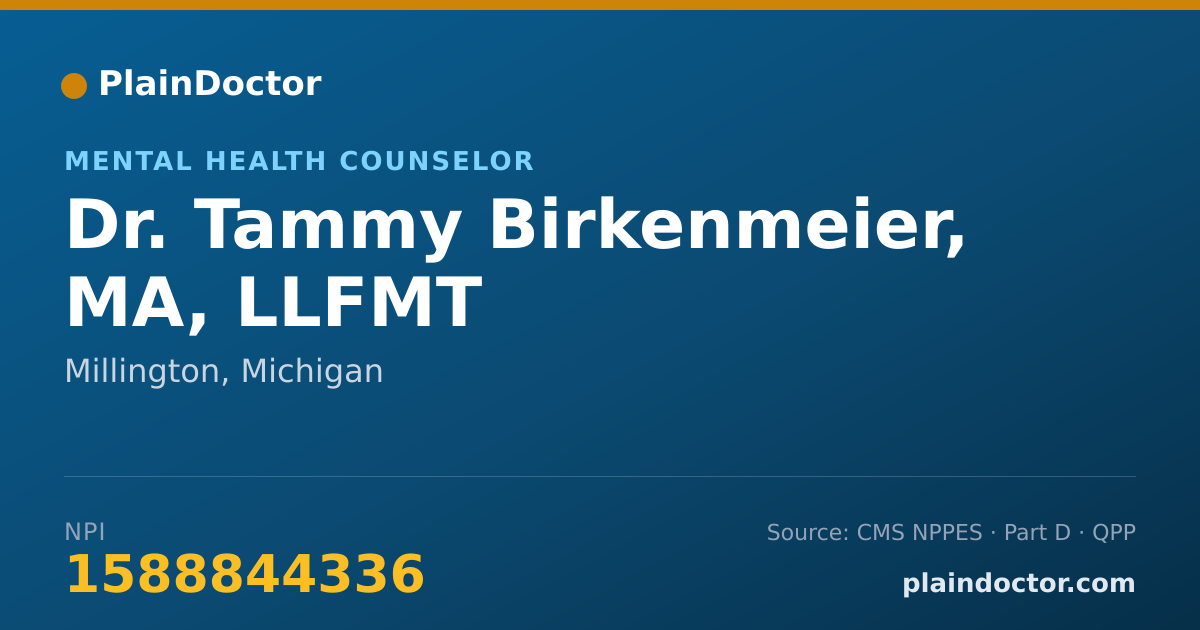Shareable card for Tammy Birkenmeier, MA, LLFMT - Mental Health Counselor, Millington, MI