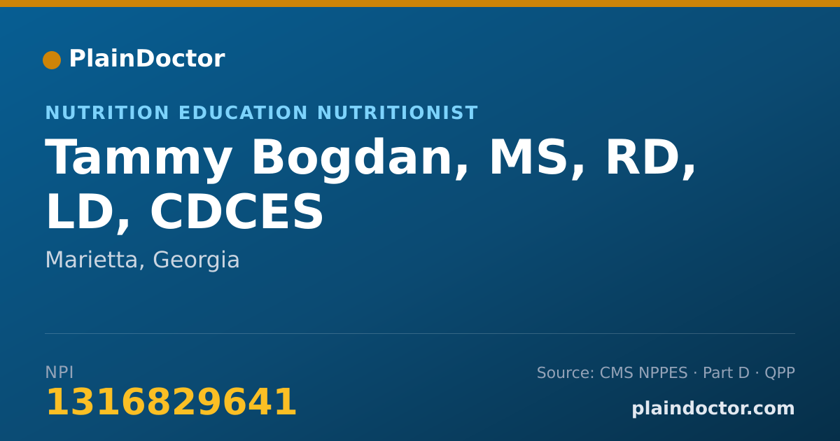 Shareable card for Tammy Bogdan, MS, RD, LD, CDCES - Nutrition Education Nutritionist, Marietta, GA
