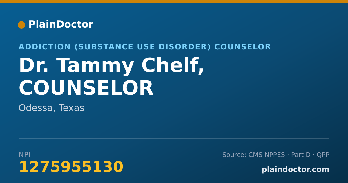 Shareable card for Tammy Chelf, COUNSELOR - Addiction (Substance Use Disorder) Counselor, Odessa, TX
