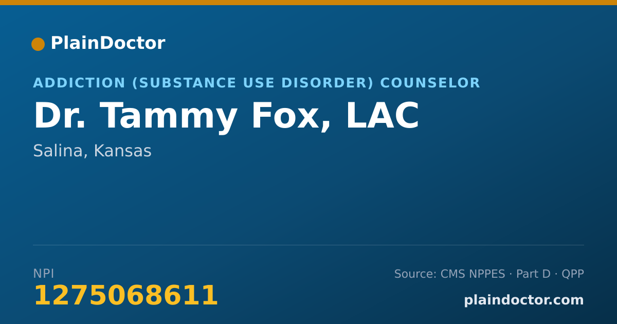 Shareable card for Tammy Fox, LAC - Addiction (Substance Use Disorder) Counselor, Salina, KS