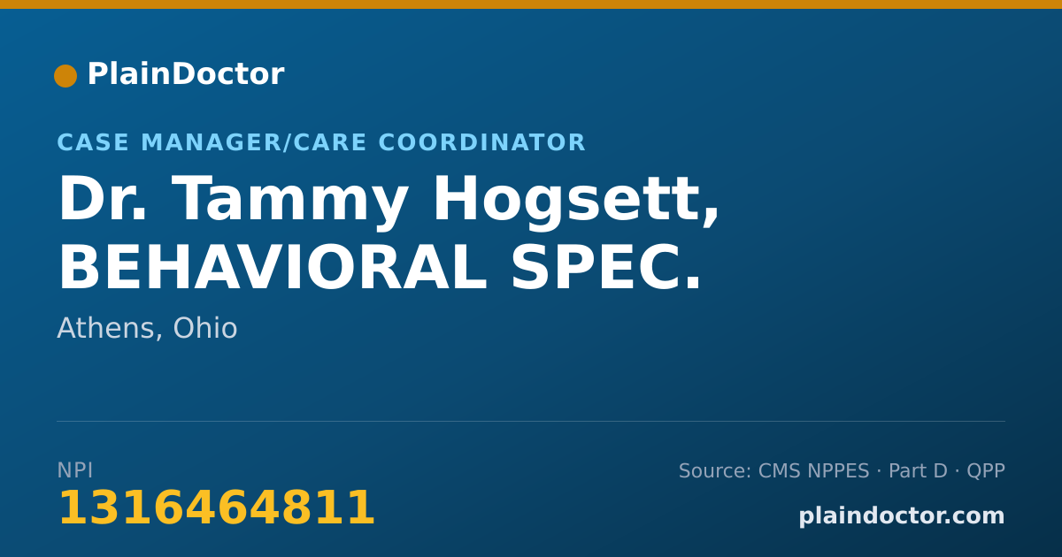 Shareable card for Tammy Hogsett, BEHAVIORAL SPEC. - Case Manager/Care Coordinator, Athens, OH
