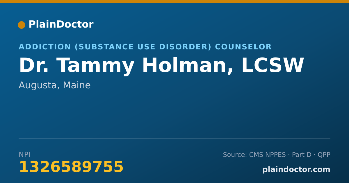 Shareable card for Tammy Holman, LCSW - Addiction (Substance Use Disorder) Counselor, Augusta, ME