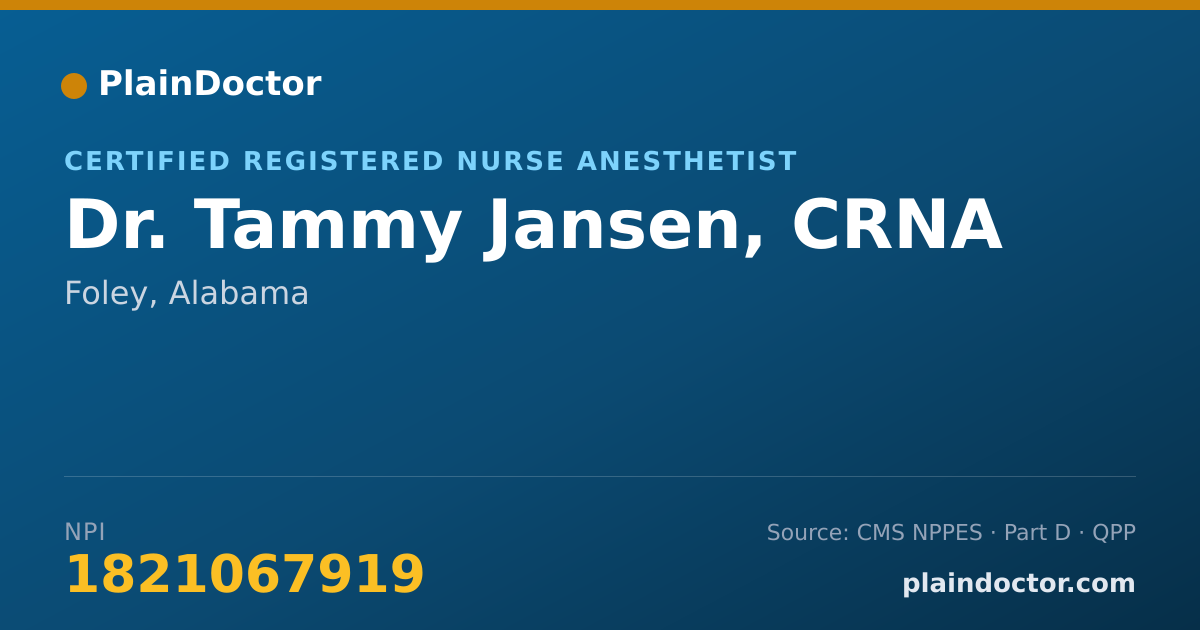 Shareable card for Tammy Jansen, CRNA - Certified Registered Nurse Anesthetist, Foley, AL