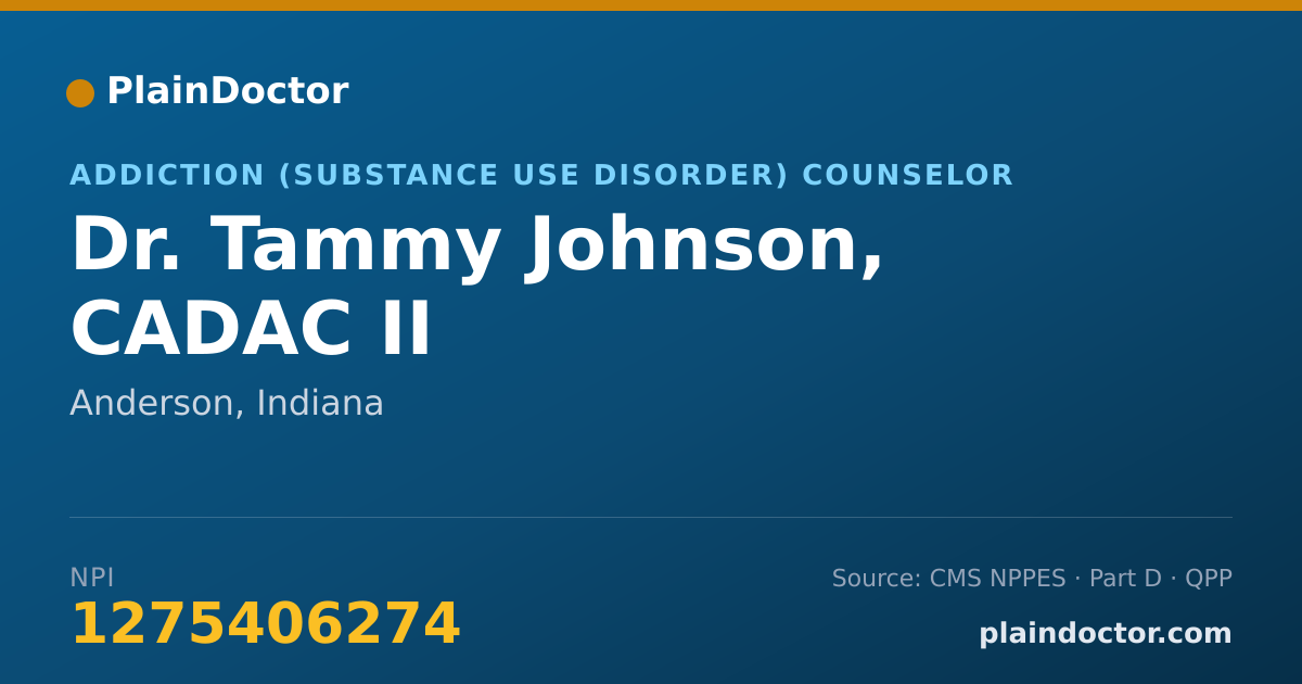Shareable card for Tammy Johnson, CADAC II - Addiction (Substance Use Disorder) Counselor, Anderson, IN