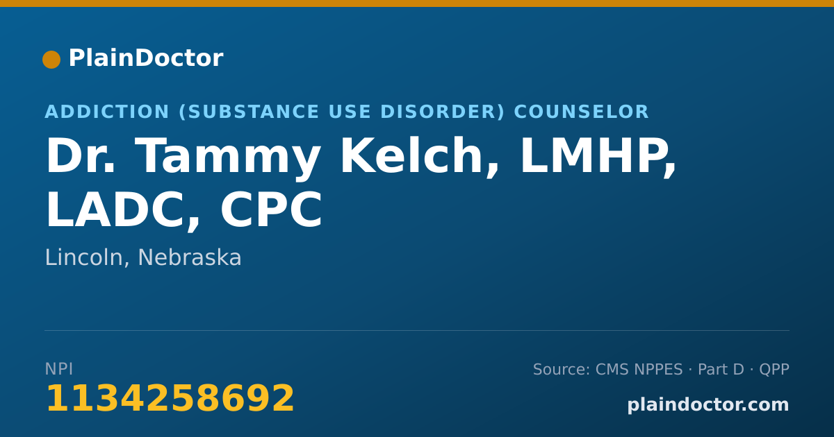 Shareable card for Tammy Kelch, LMHP, LADC, CPC - Addiction (Substance Use Disorder) Counselor, Lincoln, NE