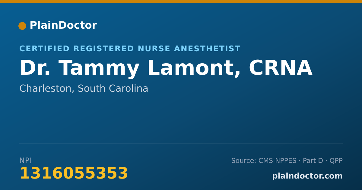 Shareable card for Tammy Lamont, CRNA - Certified Registered Nurse Anesthetist, Charleston, SC
