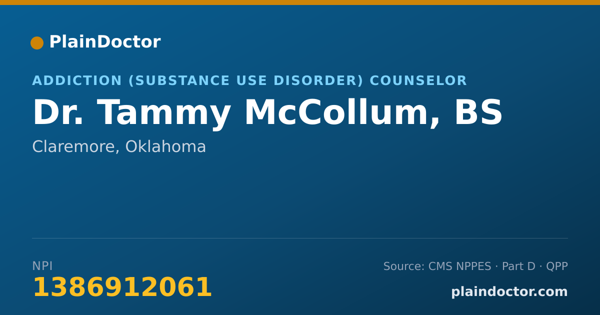 Shareable card for Tammy McCollum, BS - Addiction (Substance Use Disorder) Counselor, Claremore, OK