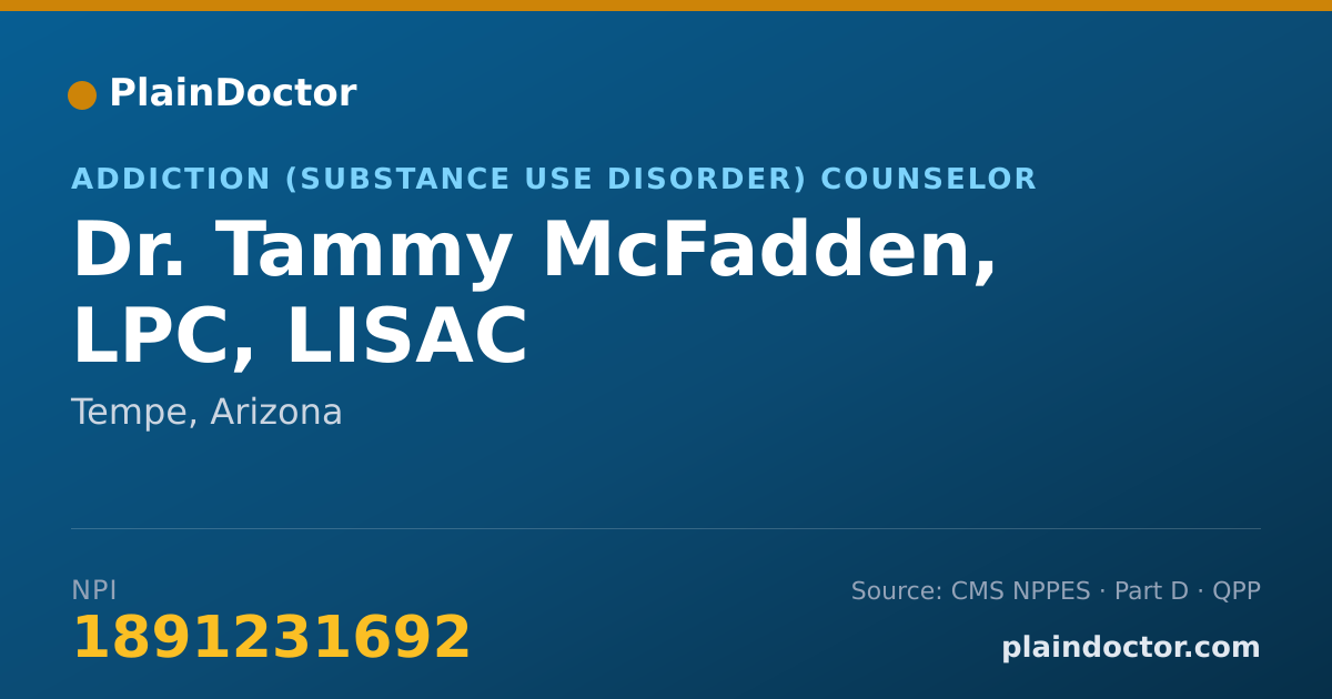 Shareable card for Tammy McFadden, LPC, LISAC - Addiction (Substance Use Disorder) Counselor, Tempe, AZ