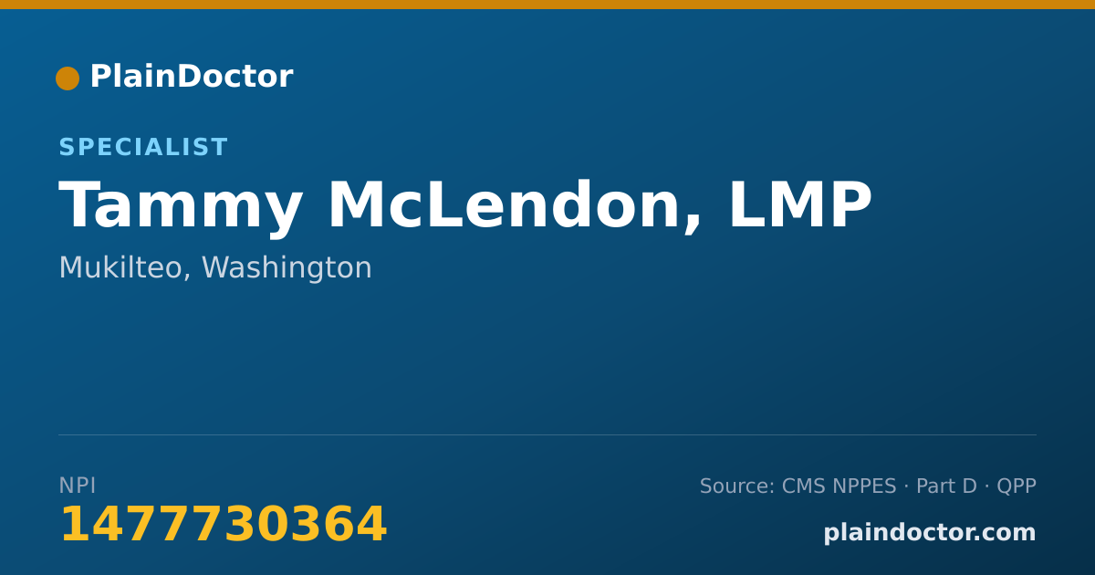 Shareable card for Tammy McLendon, LMP - Specialist, Mukilteo, WA