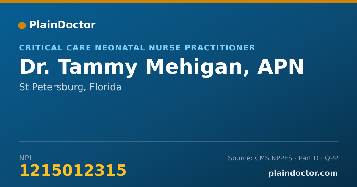 Shareable card for Tammy Mehigan, APN - Critical Care Neonatal Nurse Practitioner, St Petersburg, FL