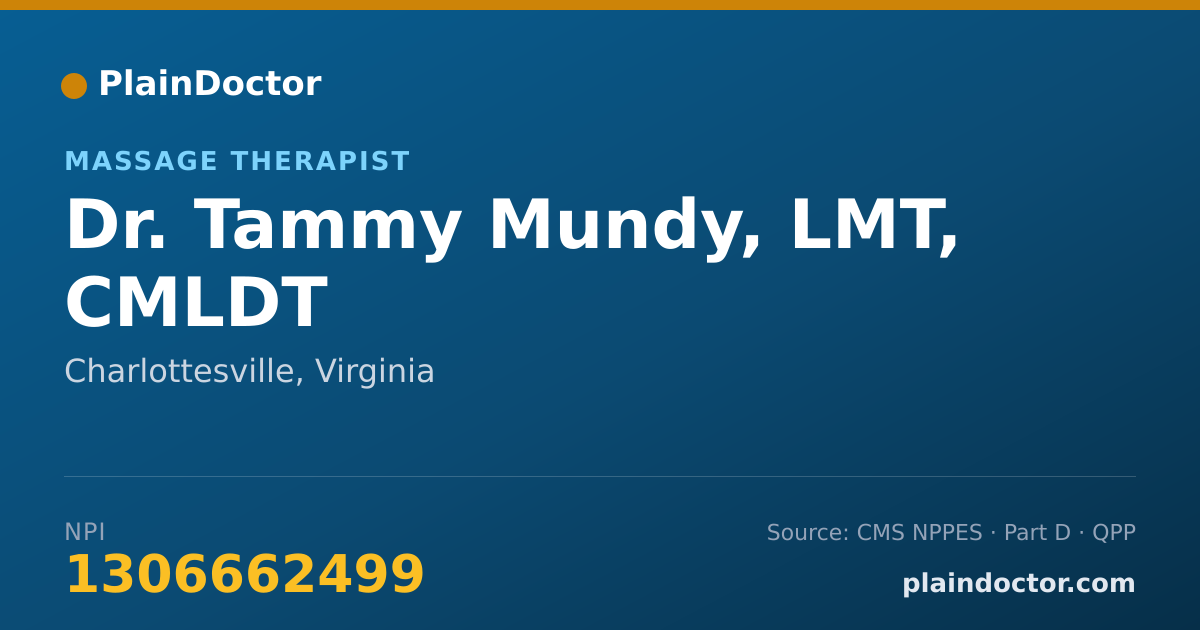 Shareable card for Tammy Mundy, LMT, CMLDT - Massage Therapist, Charlottesville, VA