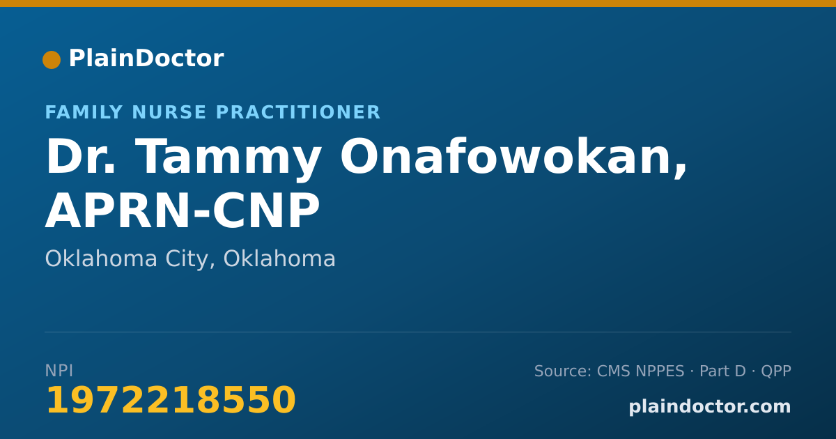 Shareable card for Tammy Onafowokan, APRN-CNP - Family Nurse Practitioner, Oklahoma City, OK