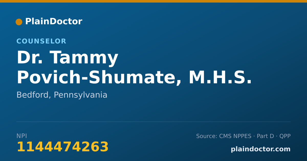 Shareable card for Tammy Povich-Shumate, M.H.S. - Counselor, Bedford, PA