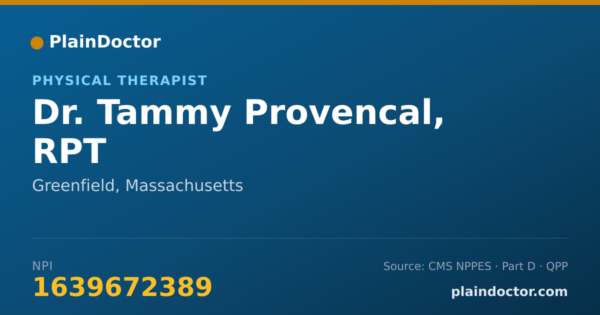 Shareable card for Tammy Provencal, RPT - Physical Therapist, Greenfield, MA
