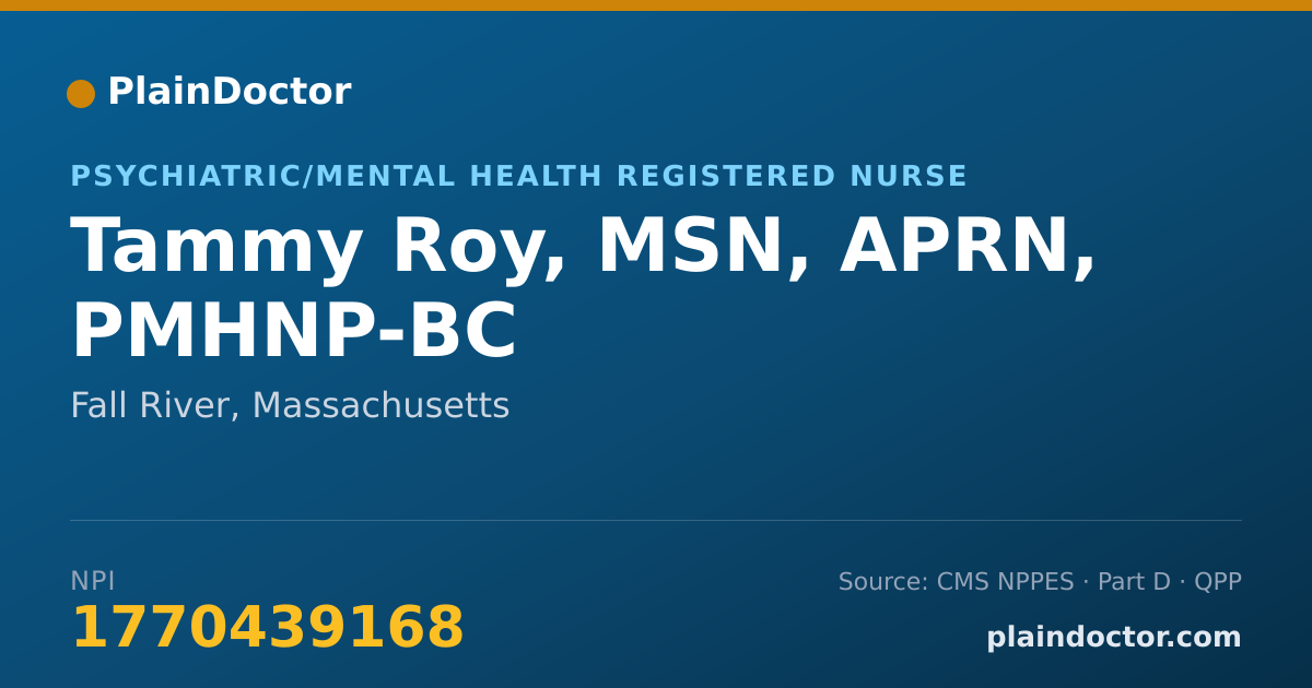 Shareable card for Tammy Roy, MSN, APRN, PMHNP-BC - Psychiatric/Mental Health Registered Nurse, Fall River, MA